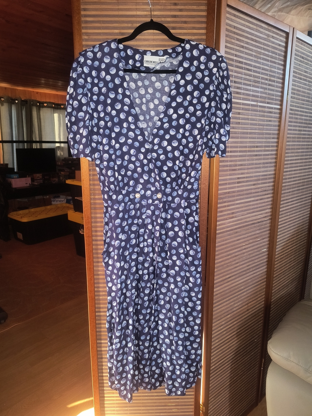 Caroline Wells Collection Navy Polka Dot Bubbles Midi Dress 12